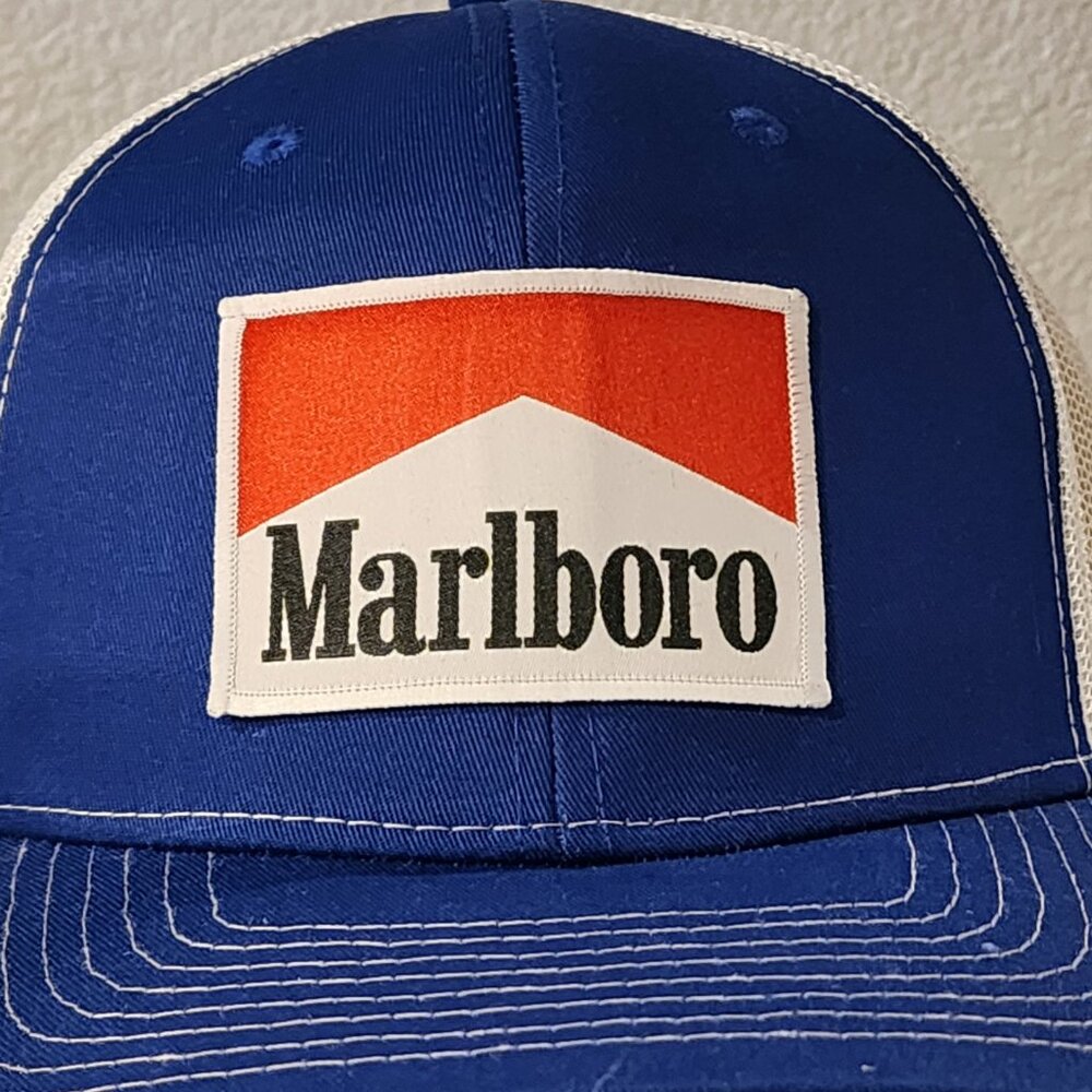 Marlboro Patched Royal Blue/White Mesh Snapback Trucker Hat